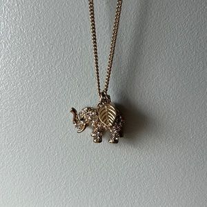 Women’s long chain rhinestone and gold elephant with pearl bead